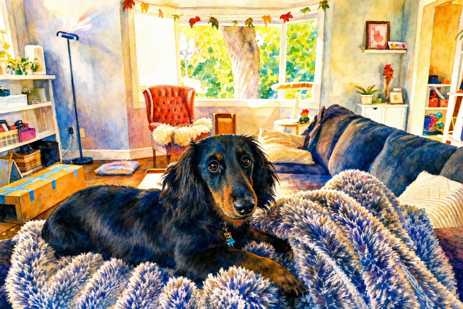 The dog waits for autumn to leave the window; it never does.